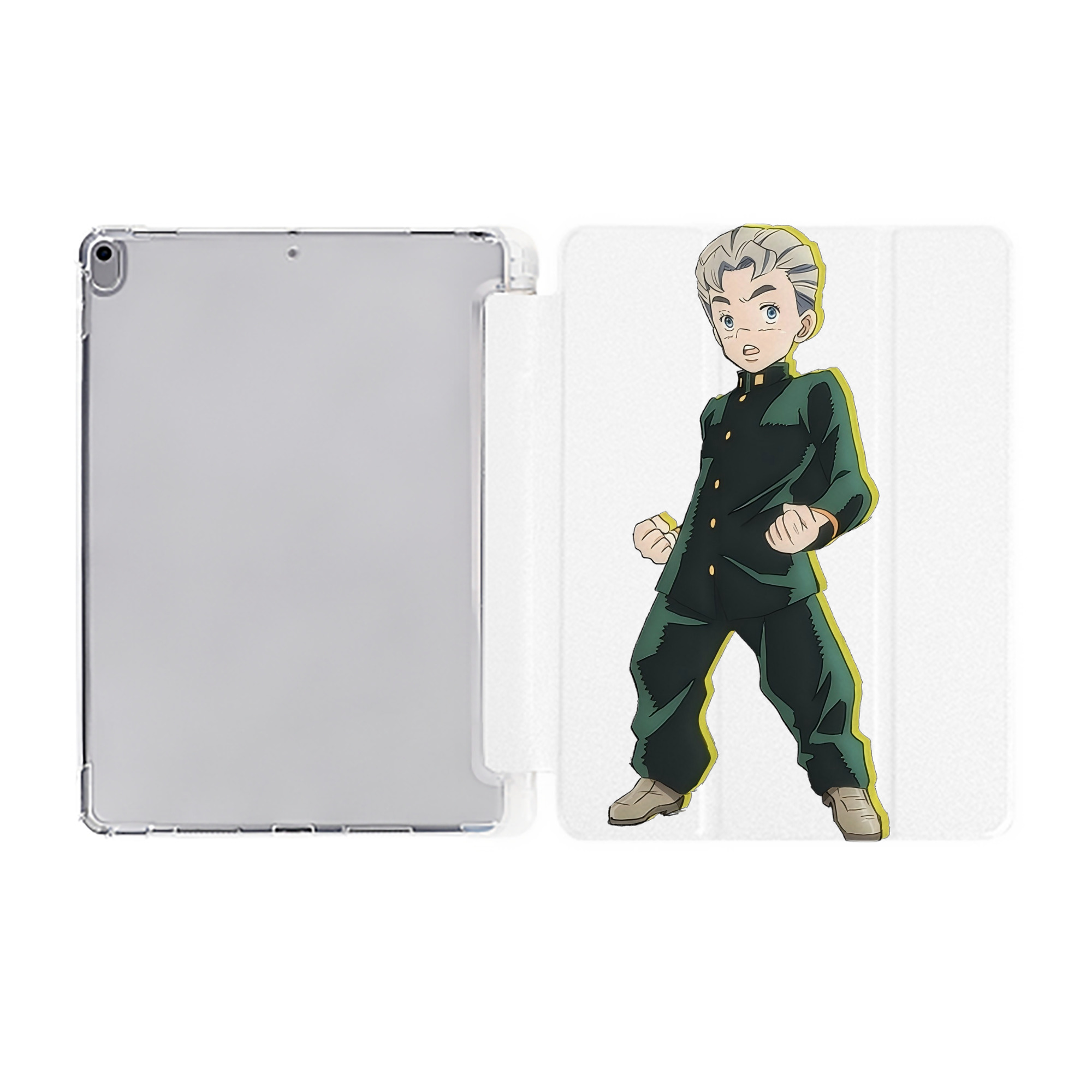 （画像用） ジョジョの奇妙な冒険 広瀨康一 JoJo's Bizarre Adventure Hirose Koichi IPad ケース ペン収納付き 三つ折りスタンド PUレザー×シリコン 対応機種9.5/10.5/10.9インチ